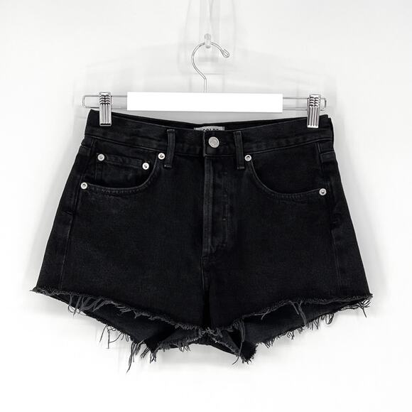 AGOLDE Parker Black Denim Cutoff Shorts Women’s Size 23 Casual Summer Festival - Picture 2 of 5